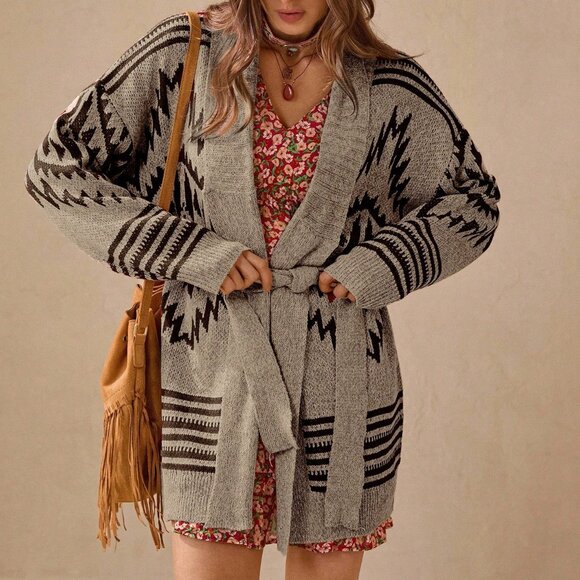 Brown Casual Bohemian Women's Long Sleeve Cardigan - Picture 7 of 7